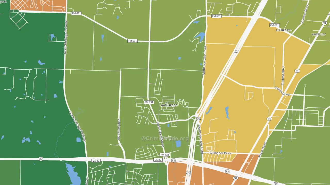 Knollwood, TX Map of Vandalism Rates