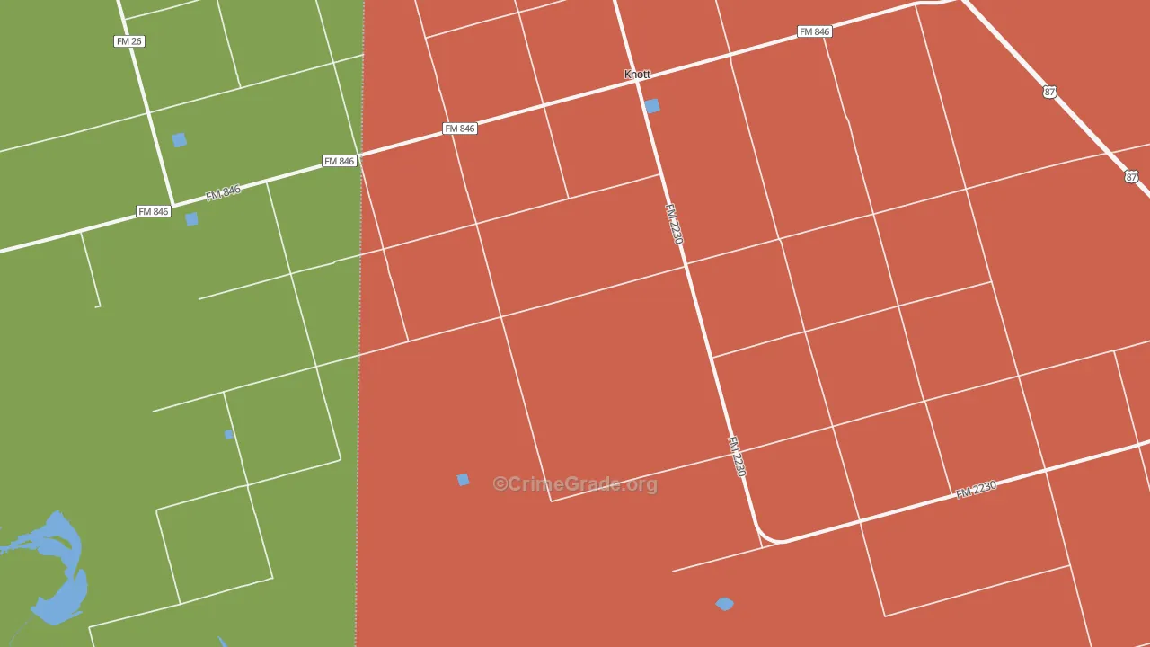 Knott, TX Map of Vandalism Rates