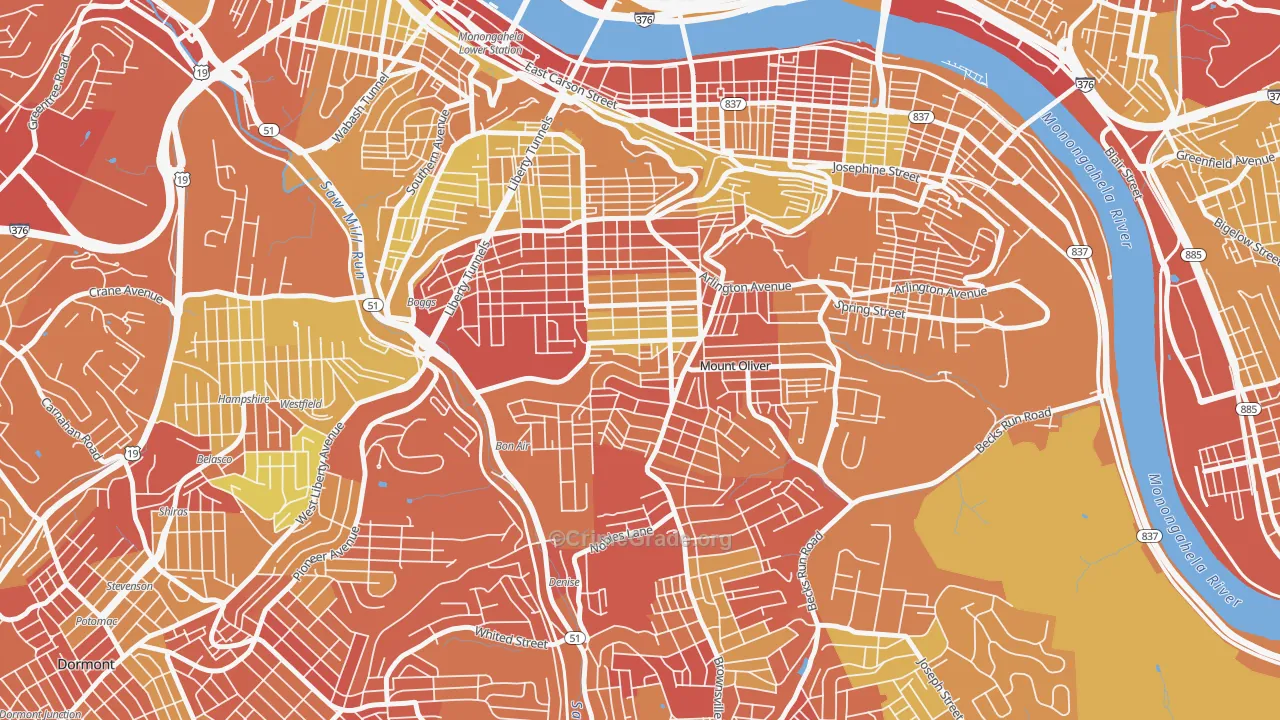Knoxville, Pittsburgh, PA Map of Vandalism Rates