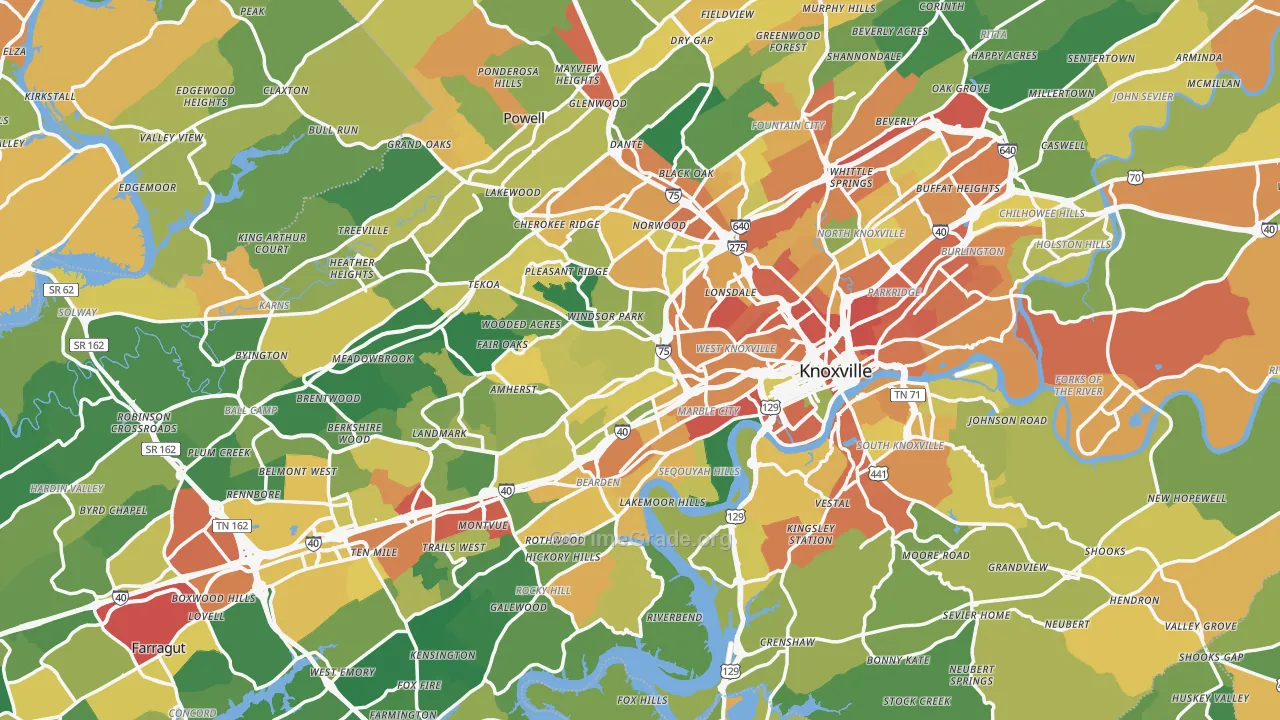 Knoxville, TN Map of Vandalism Rates