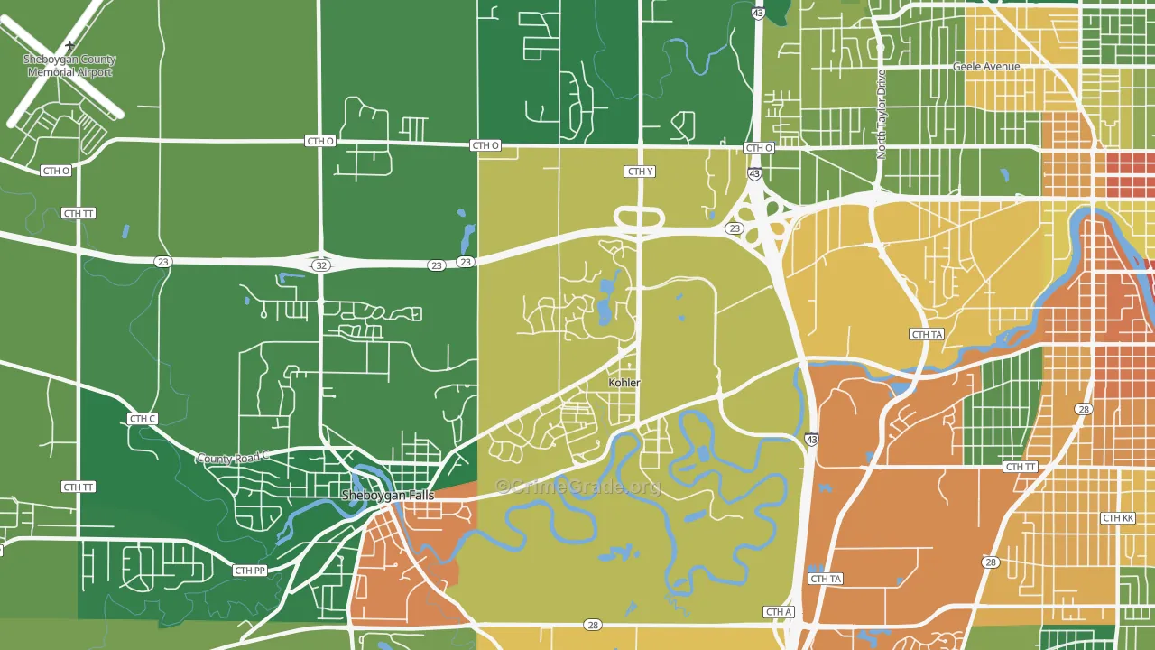 Kohler, WI Map of Vandalism Rates