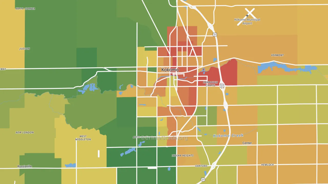Kokomo, IN Map of Vandalism Rates