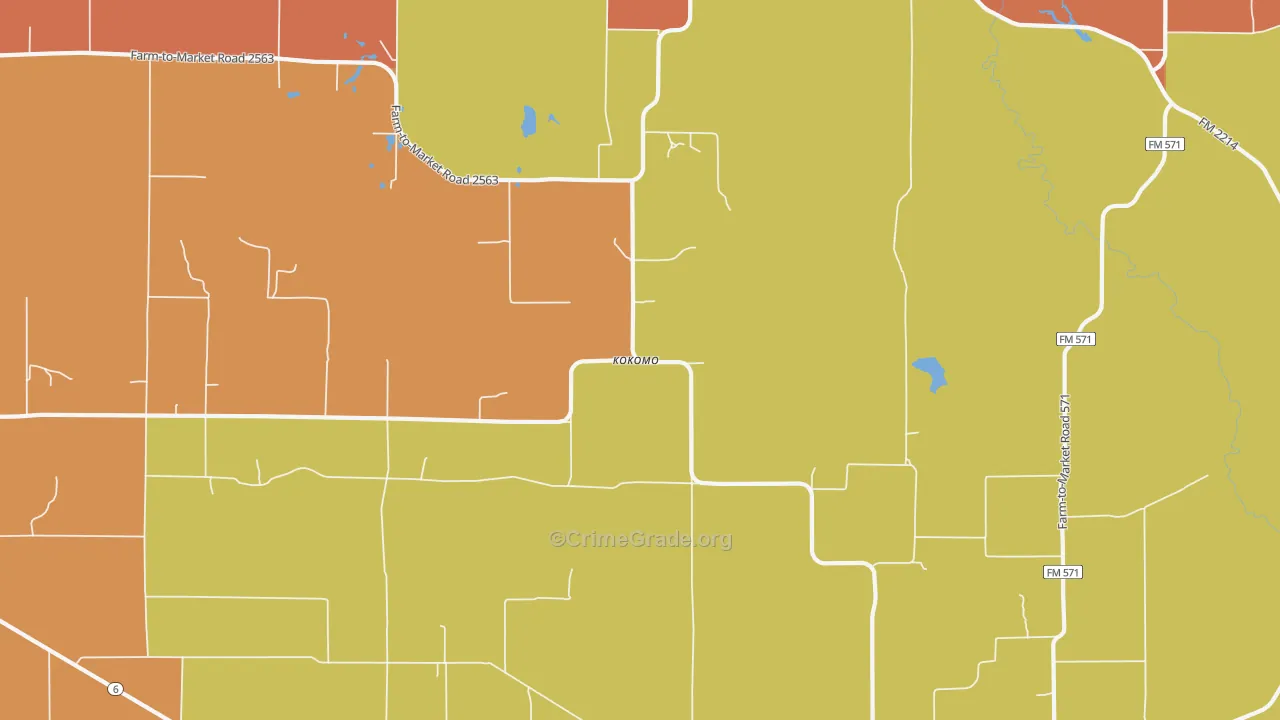 Kokomo, TX Map of Vandalism Rates