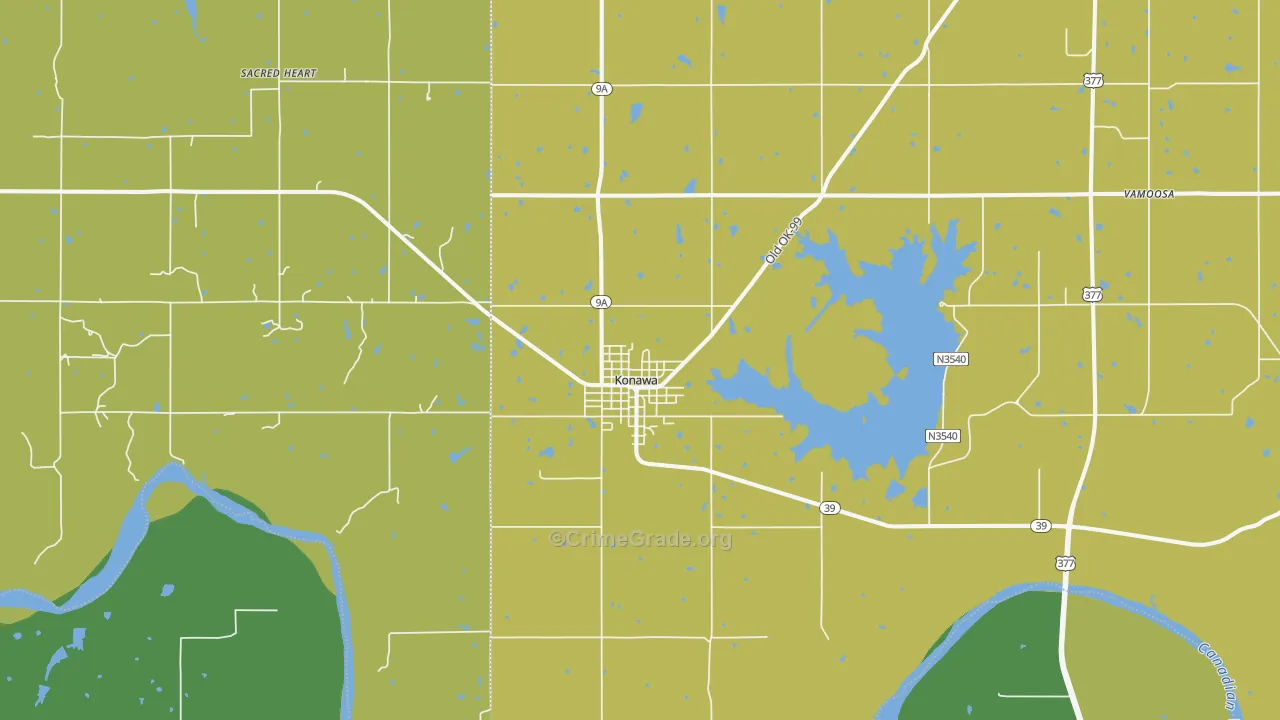 Konawa, OK Map of Vandalism Rates
