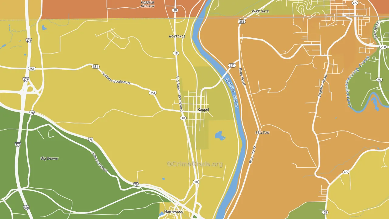 Koppel, PA Map of Vandalism Rates