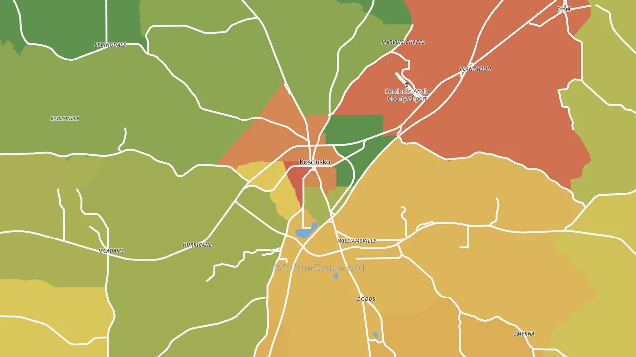 Kosciusko, MS Map of Vandalism Rates