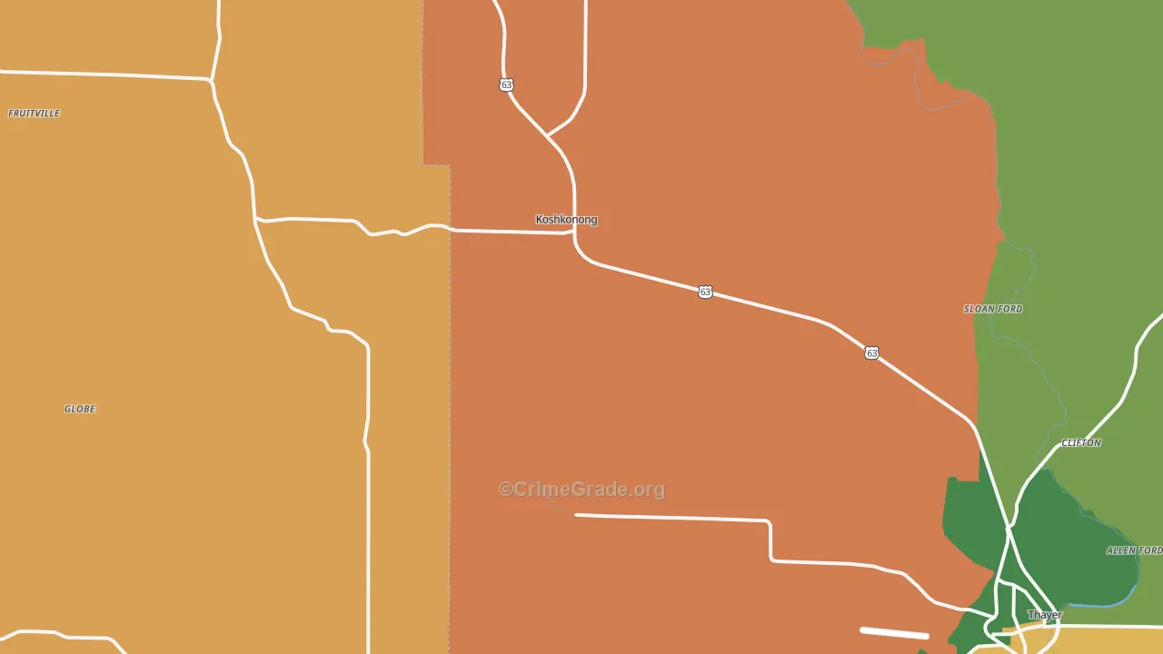 Koshkonong, MO Map of Vandalism Rates