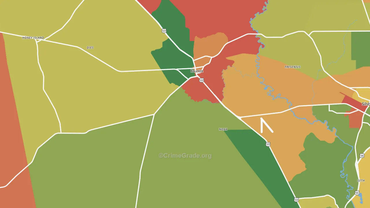 Kountze, TX Map of Vandalism Rates