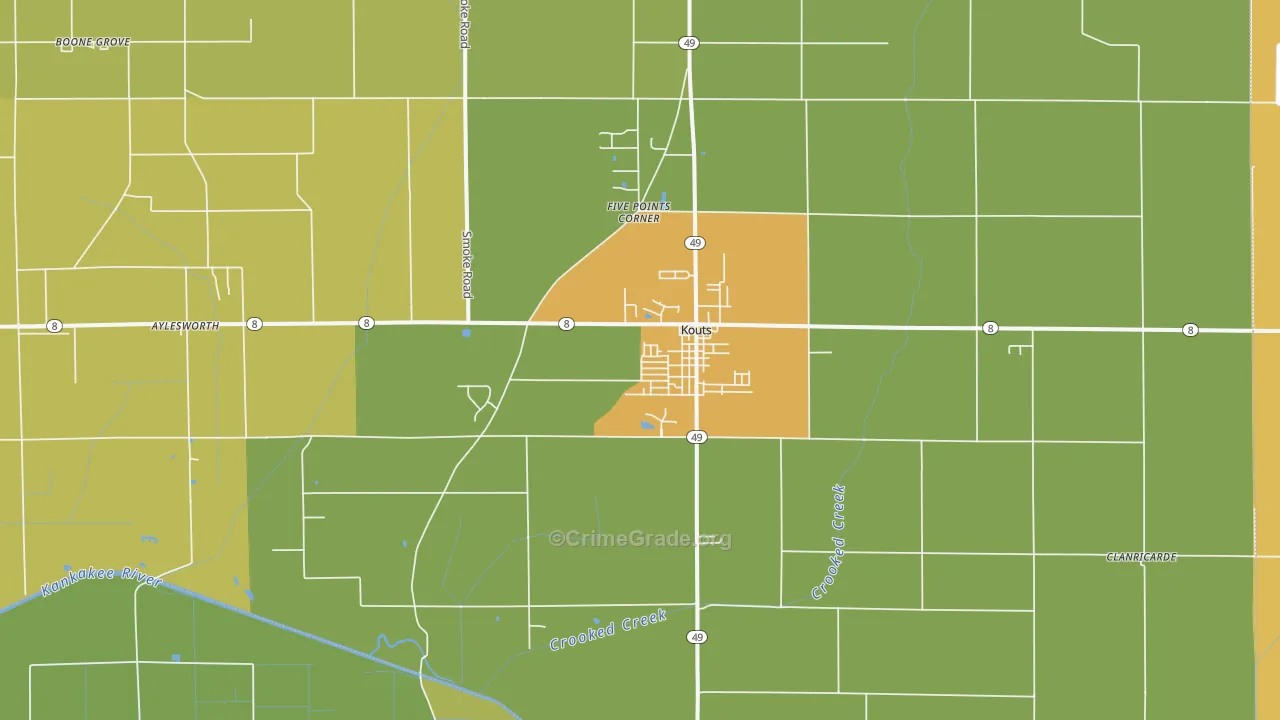 Kouts, IN Map of Vandalism Rates