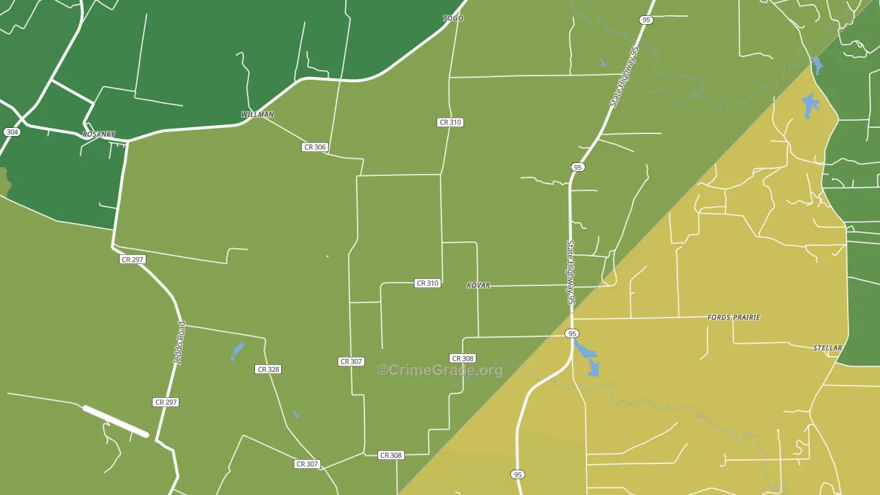 Kovar, TX Map of Vandalism Rates