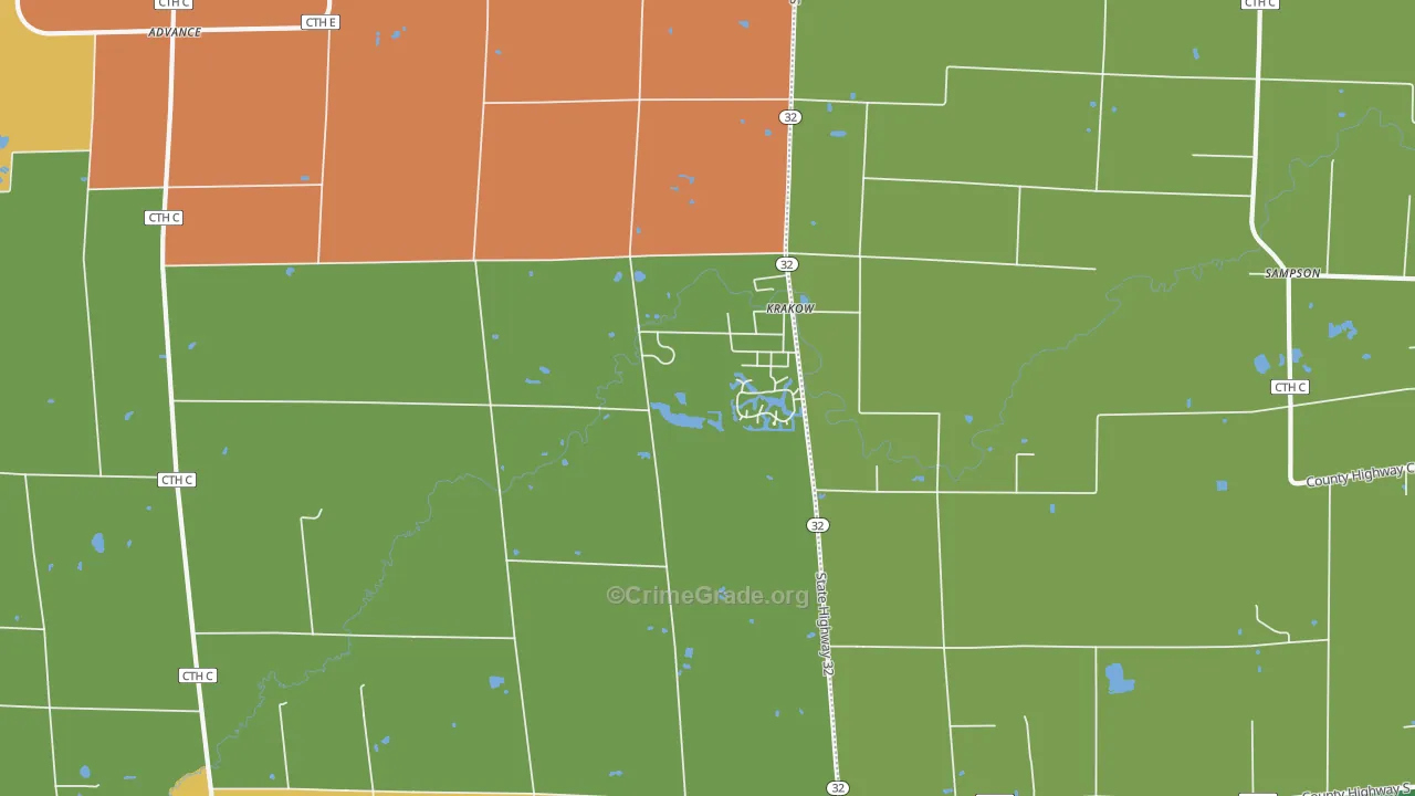 Krakow, WI Map of Vandalism Rates