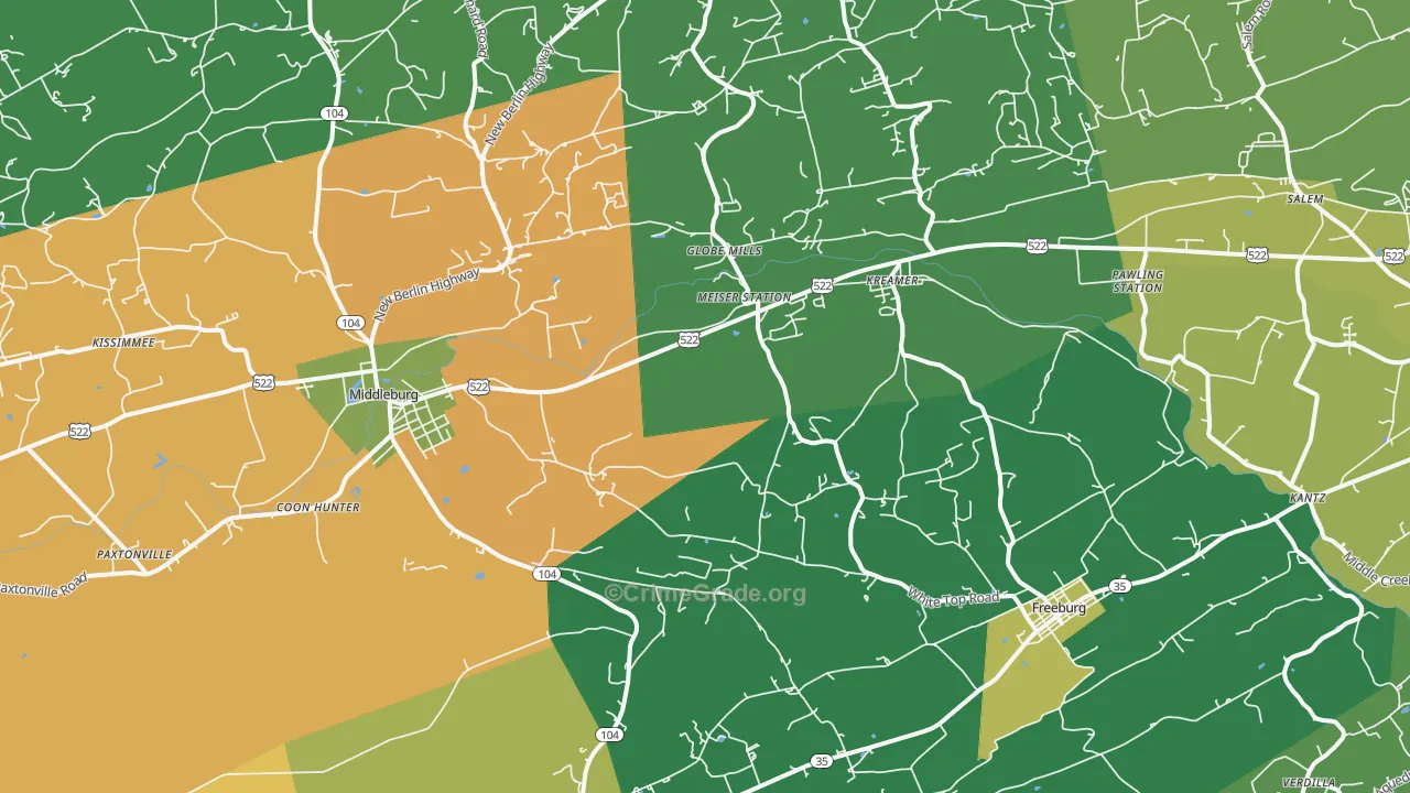 Kreamer, PA Map of Vandalism Rates