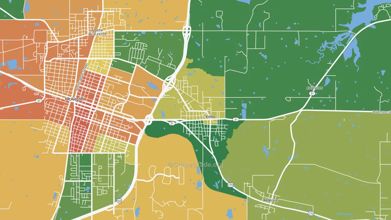 Krebs, OK Map of Vandalism Rates
