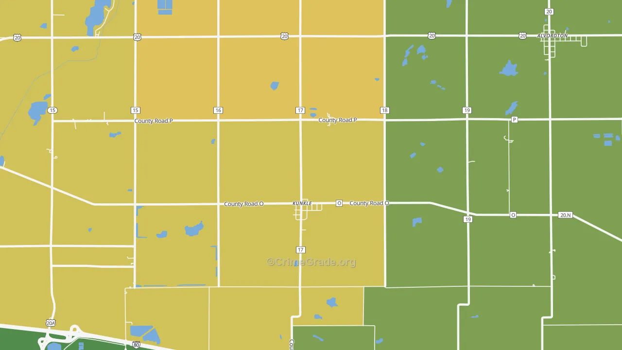 Kunkle, OH Map of Vandalism Rates