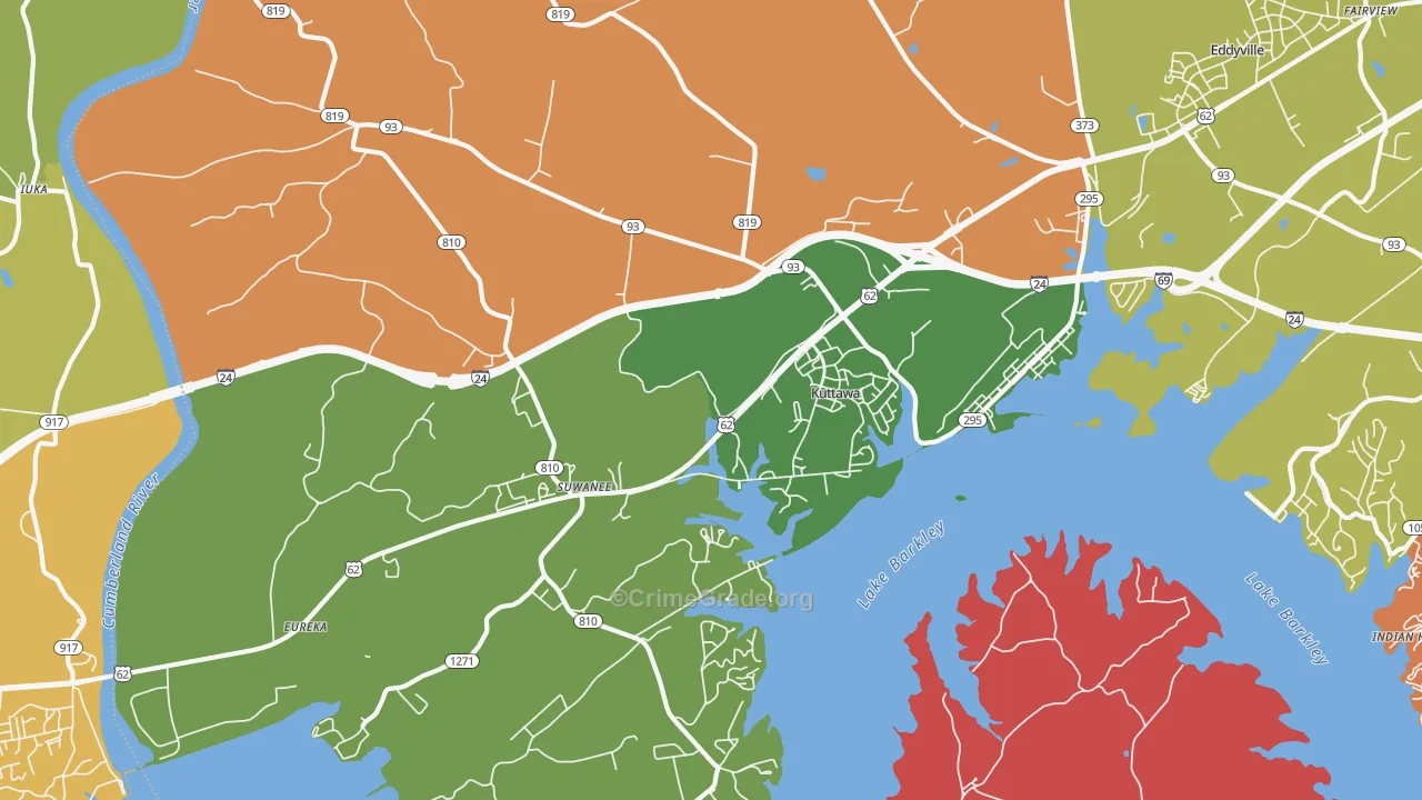 Kuttawa, KY Map of Vandalism Rates