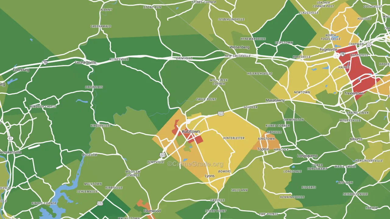 Kutztown, PA Map of Vandalism Rates