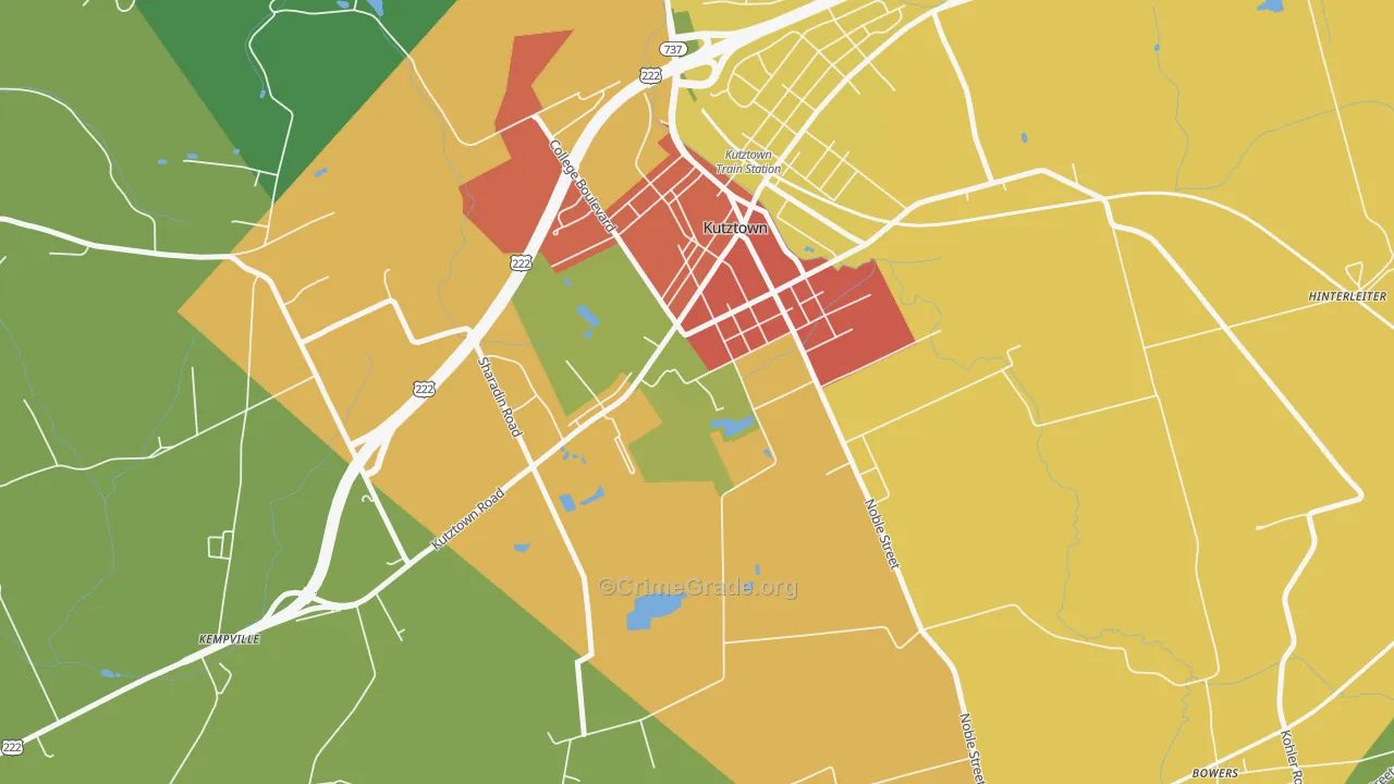 Kutztown University, PA Map of Vandalism Rates