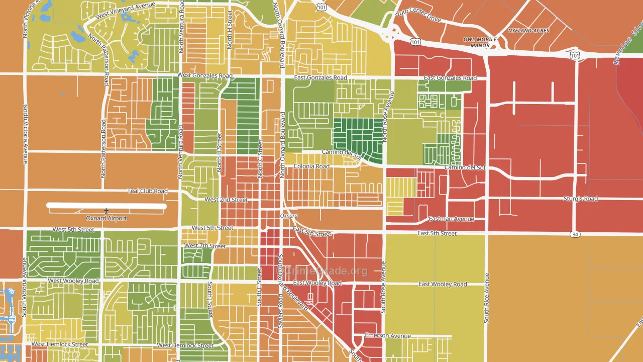 La Colonia, Oxnard, CA Map of Vandalism Rates