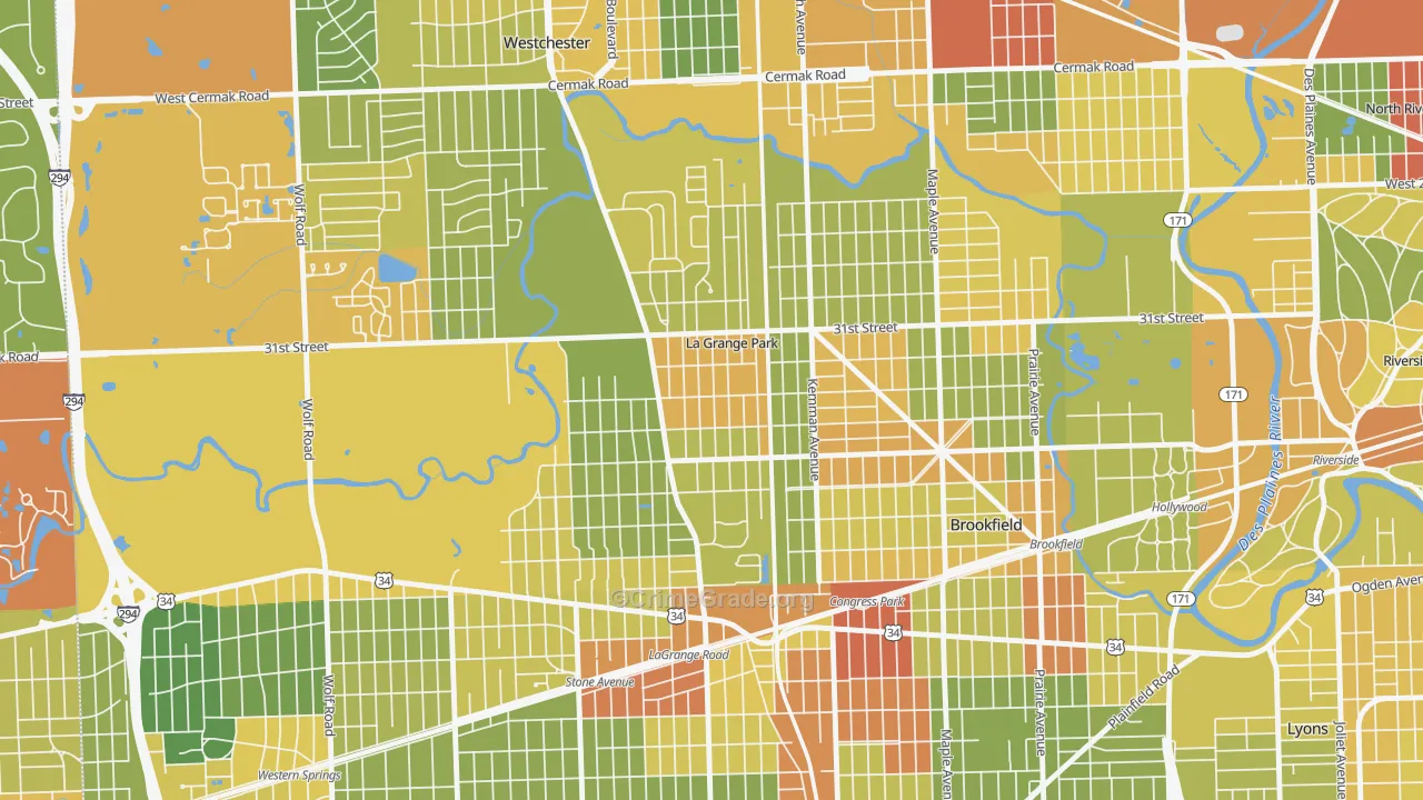 La Grange Park, IL Map of Vandalism Rates