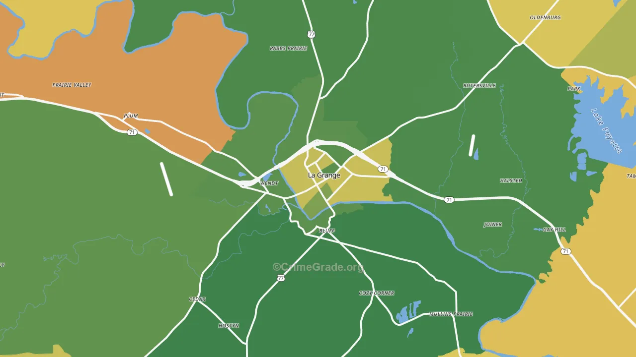 La Grange, TX Map of Vandalism Rates