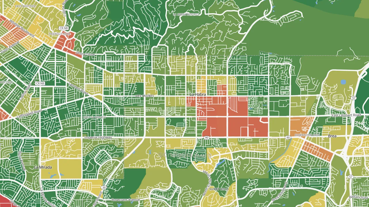 La Habra, CA Map of Vandalism Rates