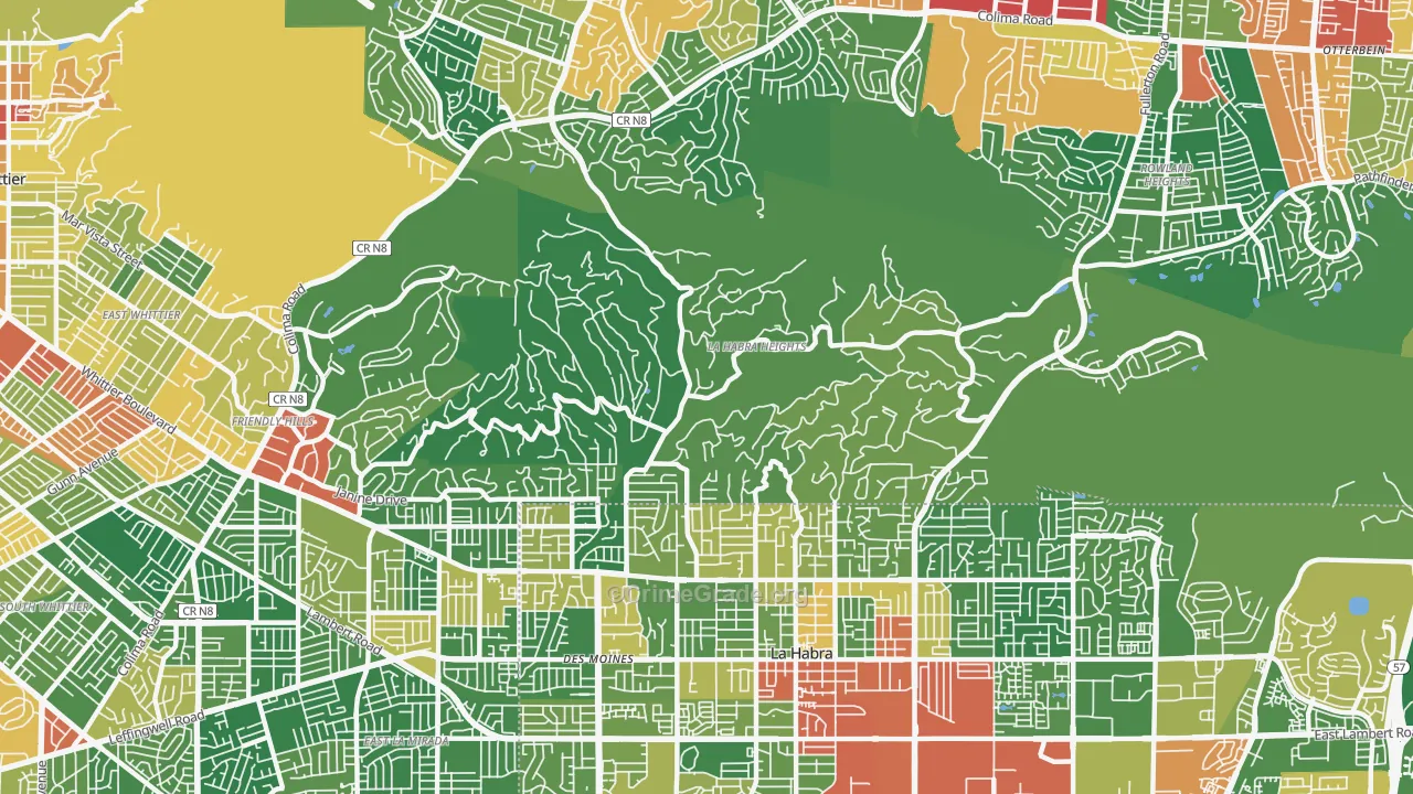 La Habra Heights, CA Map of Vandalism Rates
