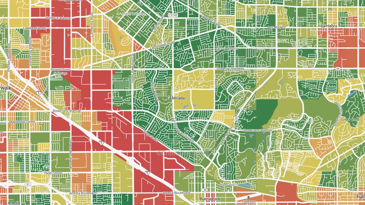La Mirada, CA Map of Vandalism Rates