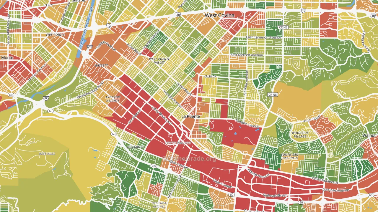 La Puente, CA Map of Vandalism Rates