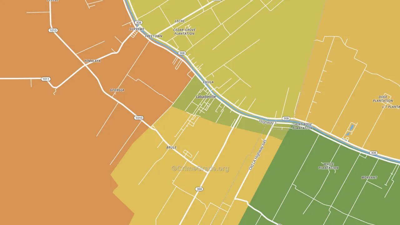 Labadieville, LA Map of Vandalism Rates