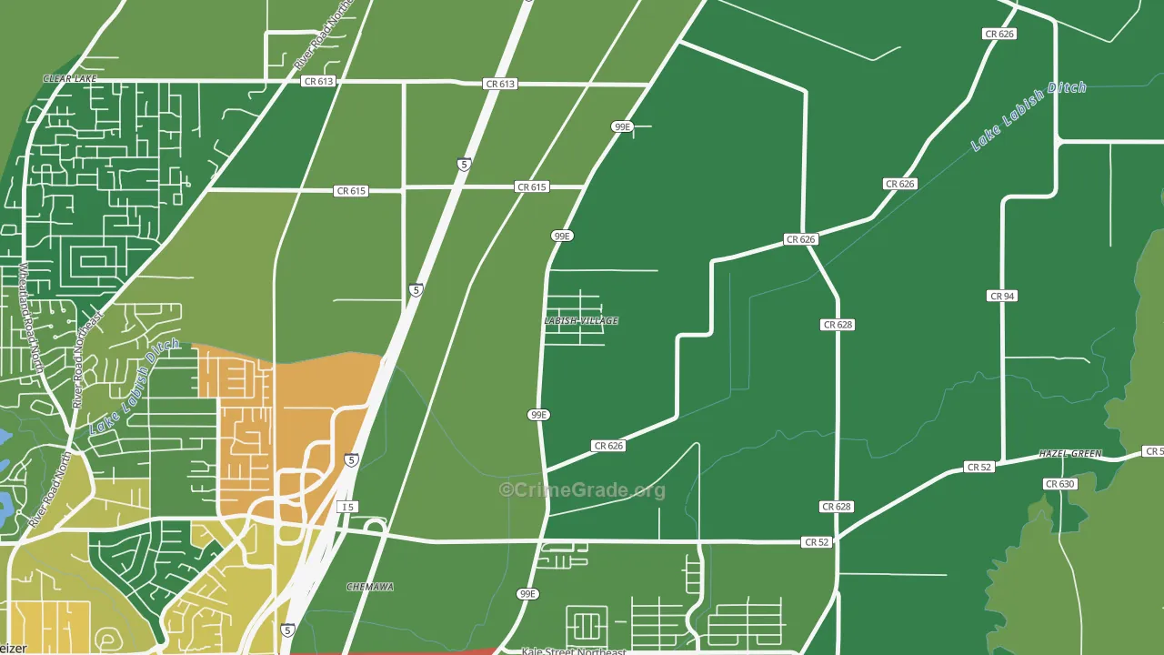 Labish Village, OR Map of Vandalism Rates