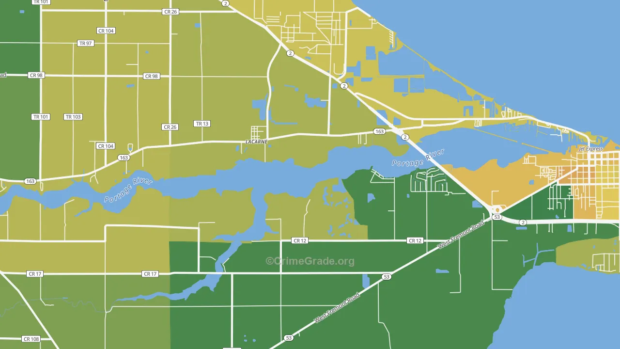 Lacarne, OH Map of Vandalism Rates