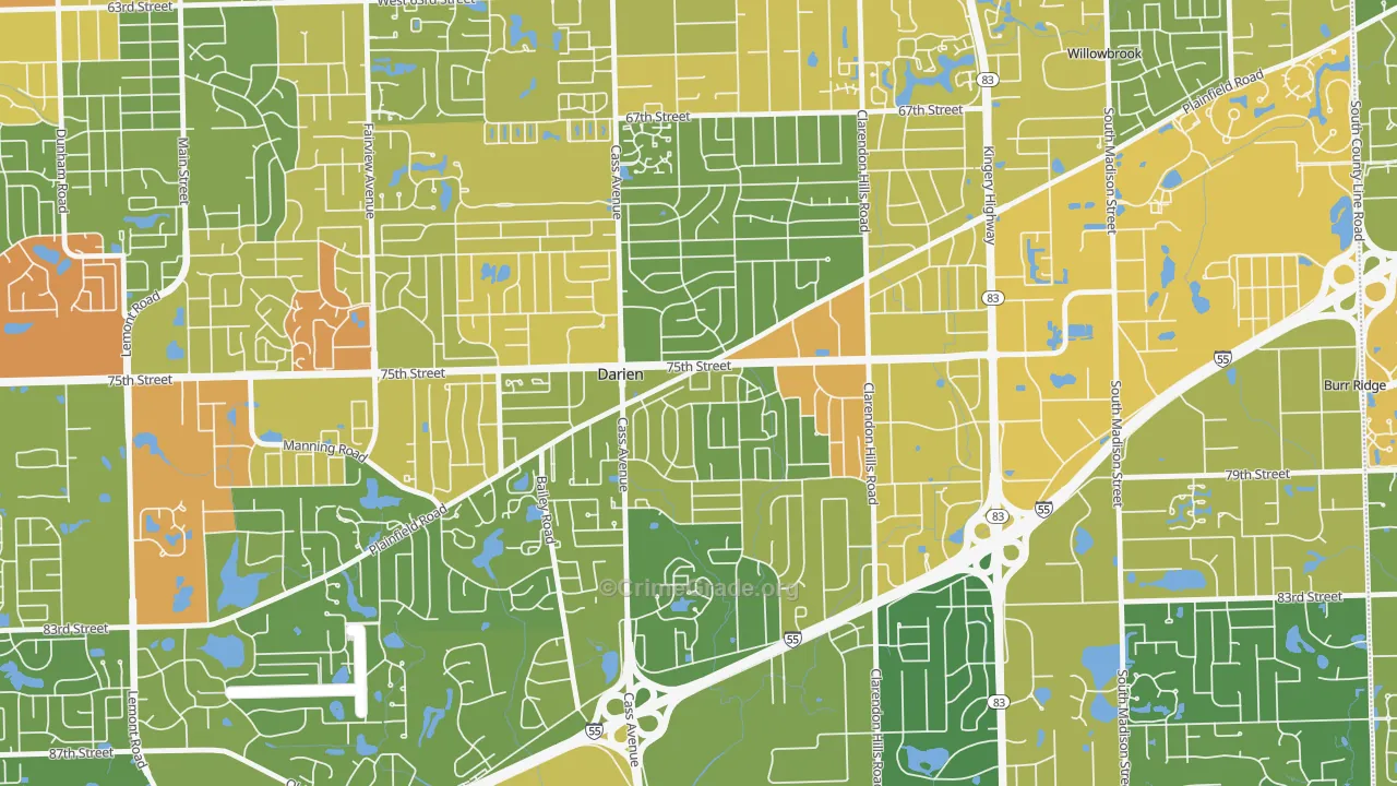 Lace, Darien, IL Map of Vandalism Rates