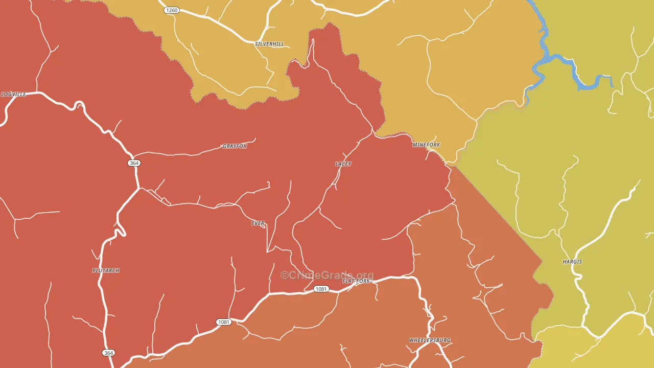 Lacey, KY Map of Vandalism Rates