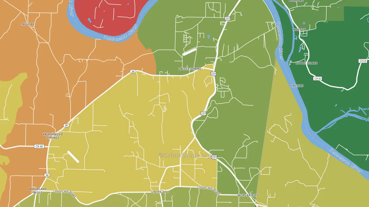 Laceys Spring, AL Map of Vandalism Rates