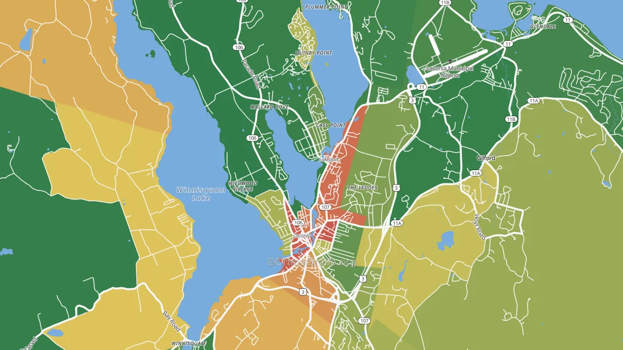 Laconia, NH Map of Vandalism Rates