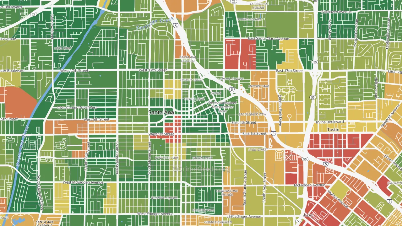 Lacy, Santa Ana, CA Map of Vandalism Rates