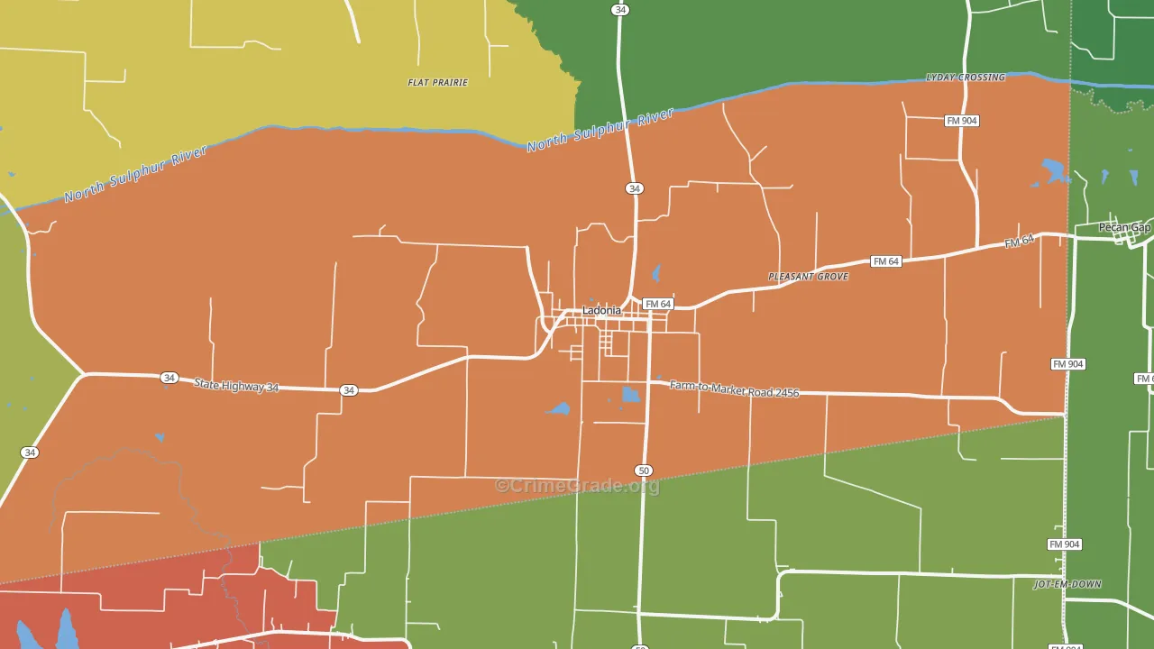 Ladonia, TX Map of Vandalism Rates