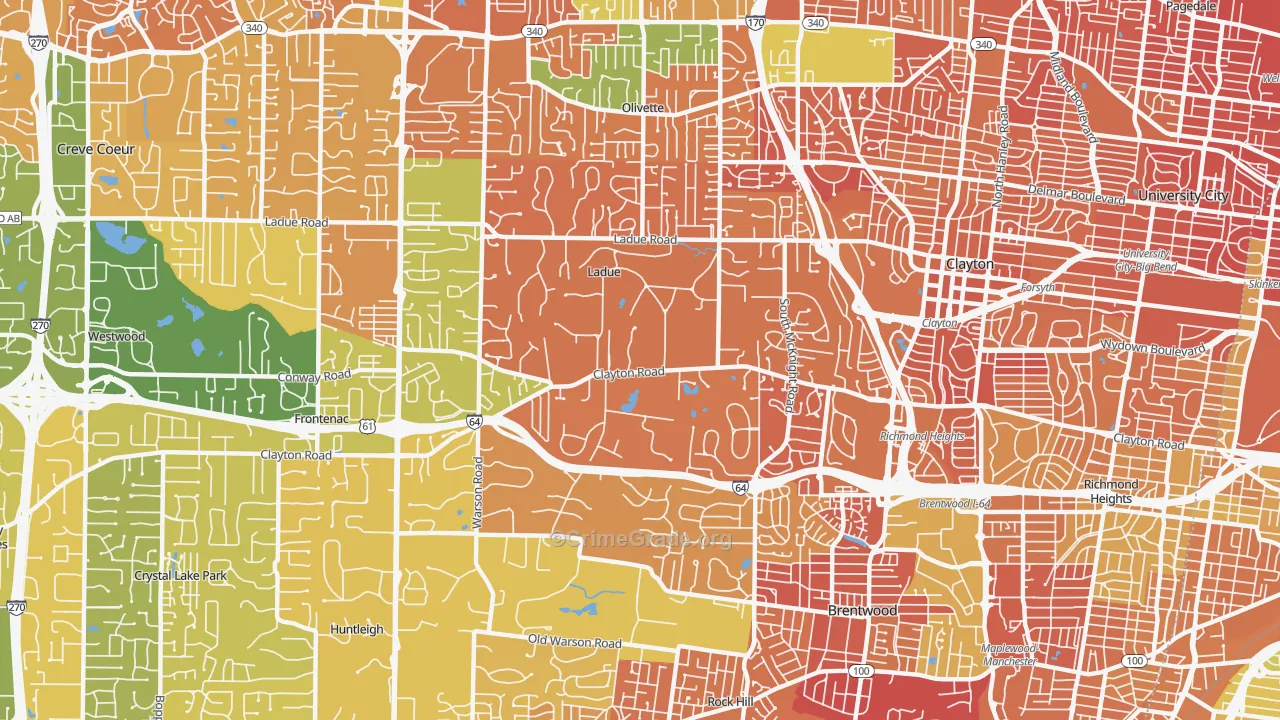 Ladue, MO Map of Vandalism Rates