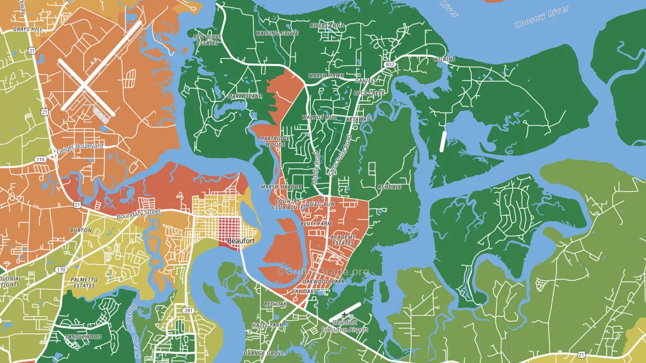 Ladys Island, SC Map of Vandalism Rates