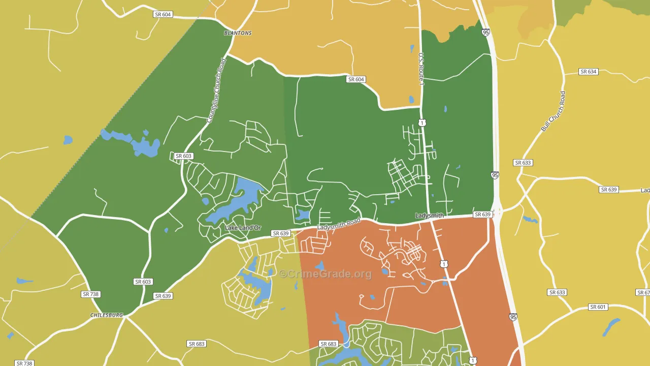 Ladysmith, VA Map of Vandalism Rates