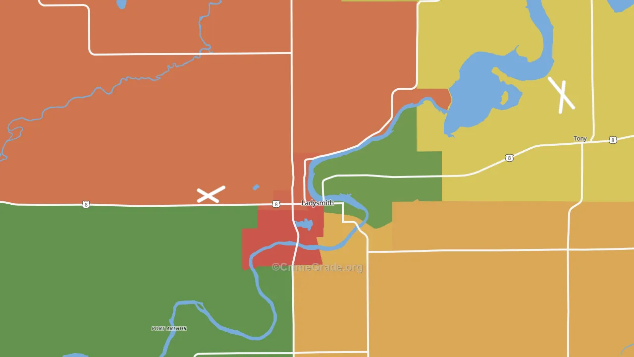 Ladysmith, WI Map of Vandalism Rates