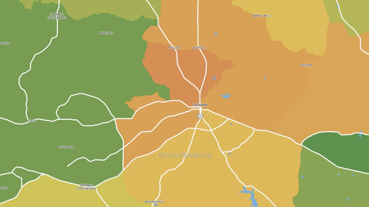 Lafayette, AL Map of Vandalism Rates
