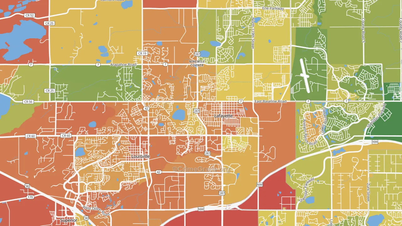 Lafayette, CO Map of Vandalism Rates