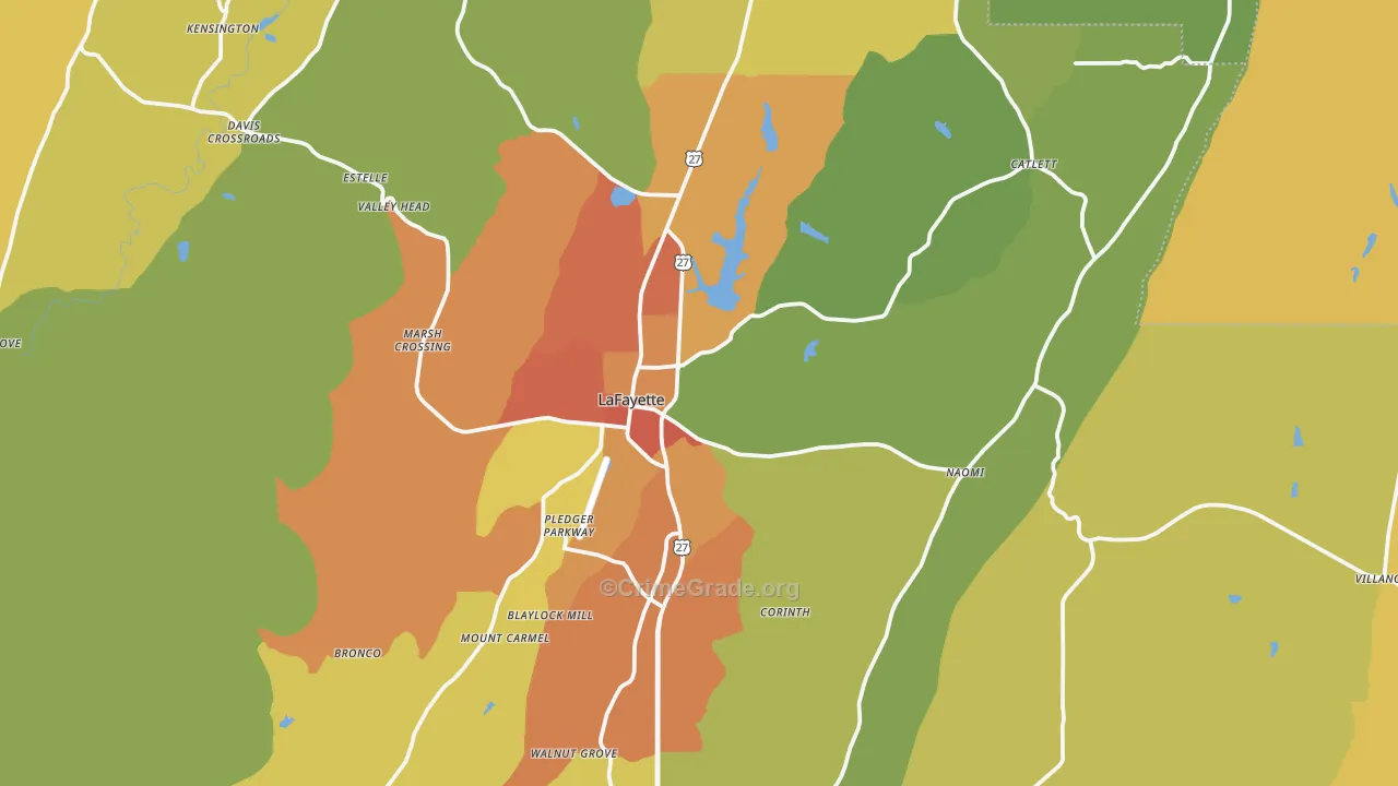 Lafayette, GA Map of Vandalism Rates