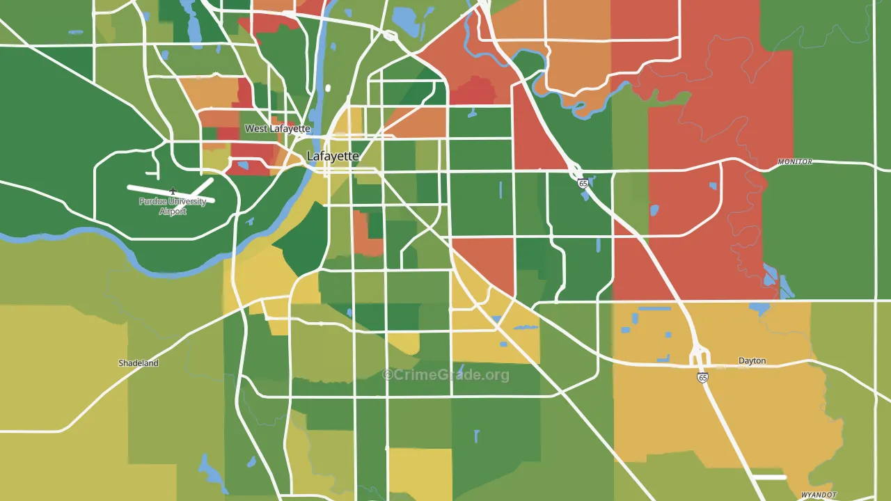 Lafayette, IN Map of Vandalism Rates