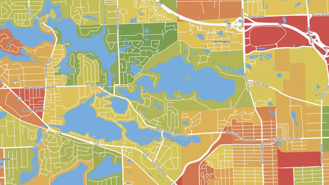 Lake Angelus, MI Map of Vandalism Rates