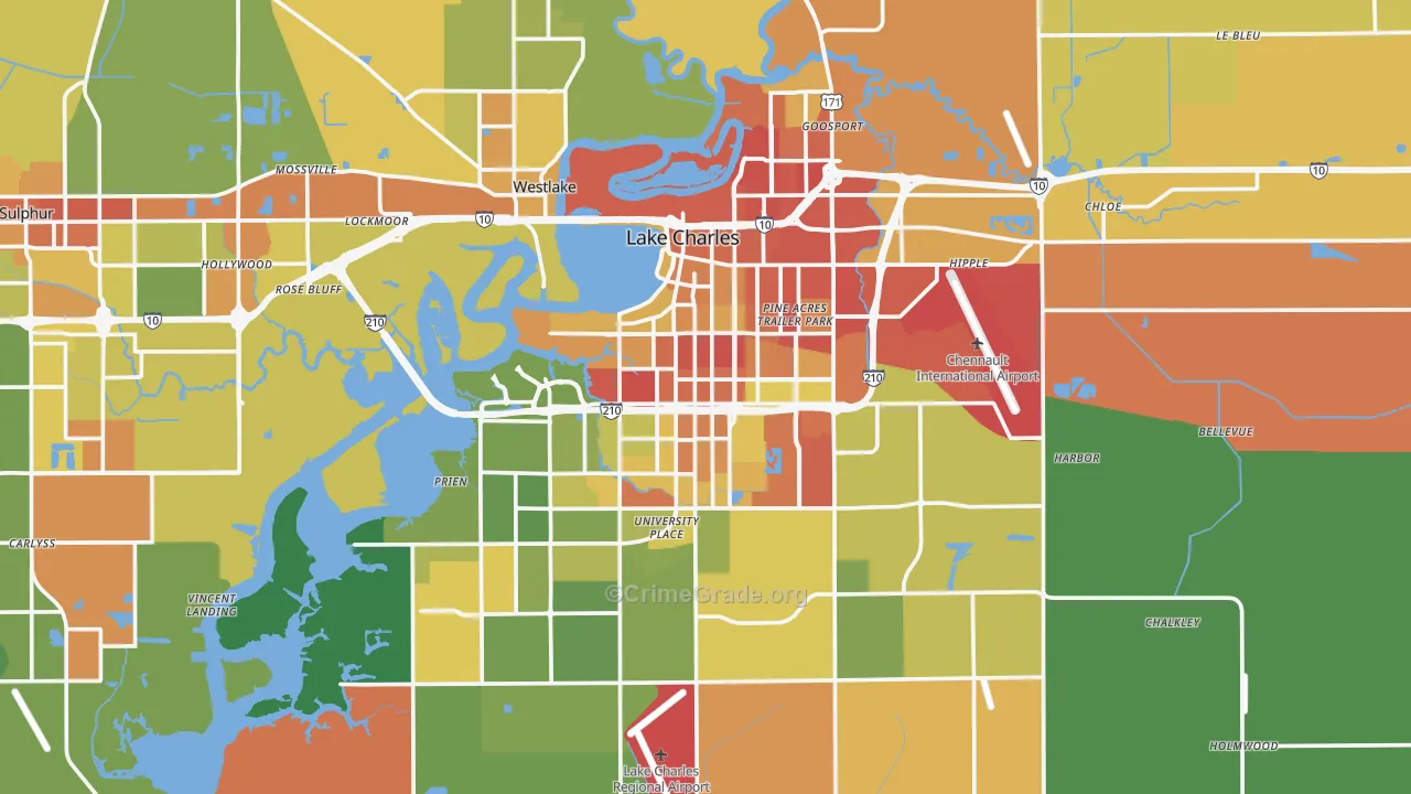 Lake Charles, LA Map of Vandalism Rates