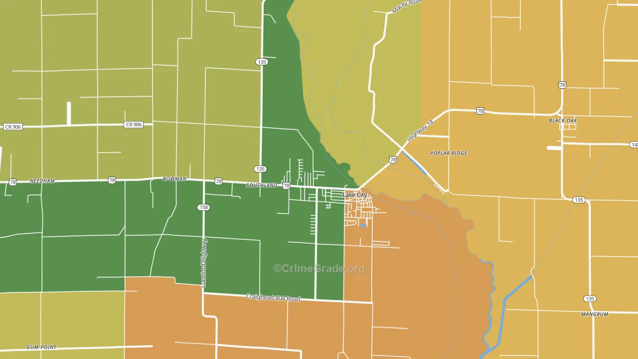 Lake City, AR Map of Vandalism Rates