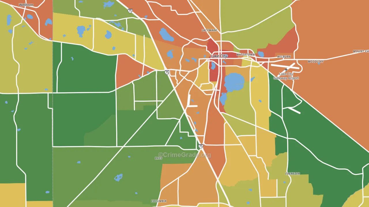 Lake City, FL Map of Vandalism Rates