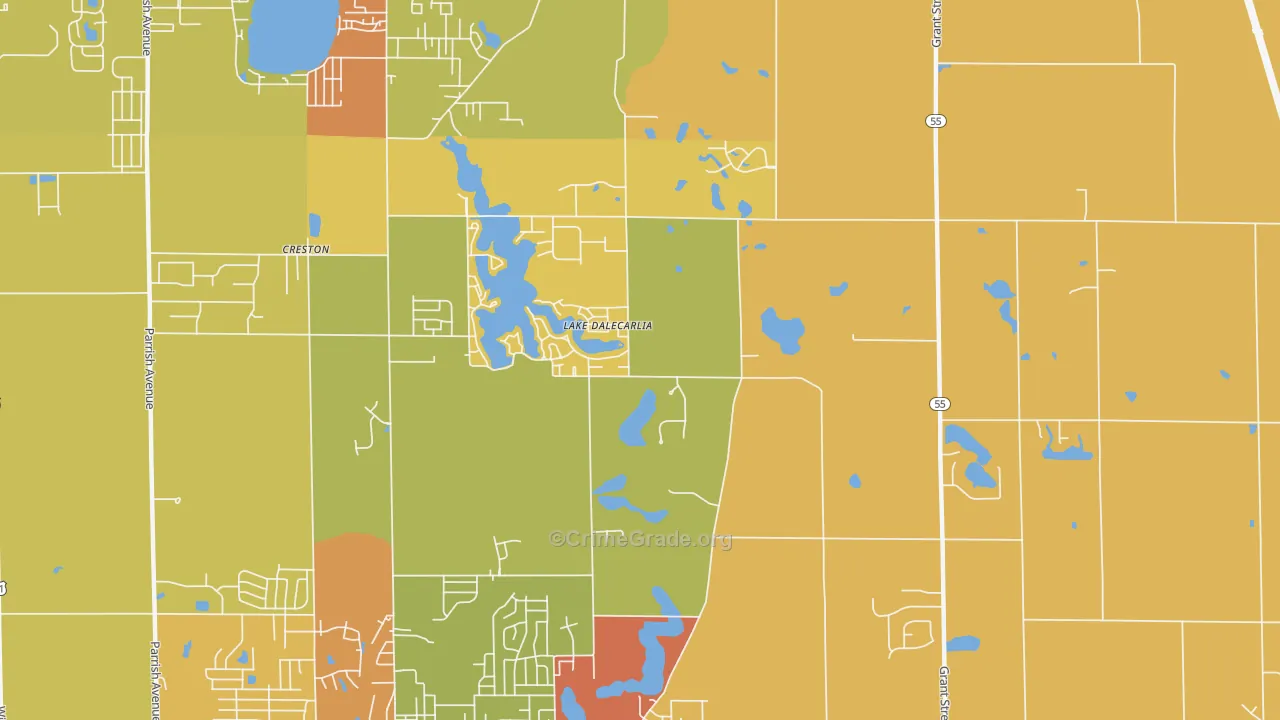 Lake Dalecarlia, IN Map of Vandalism Rates